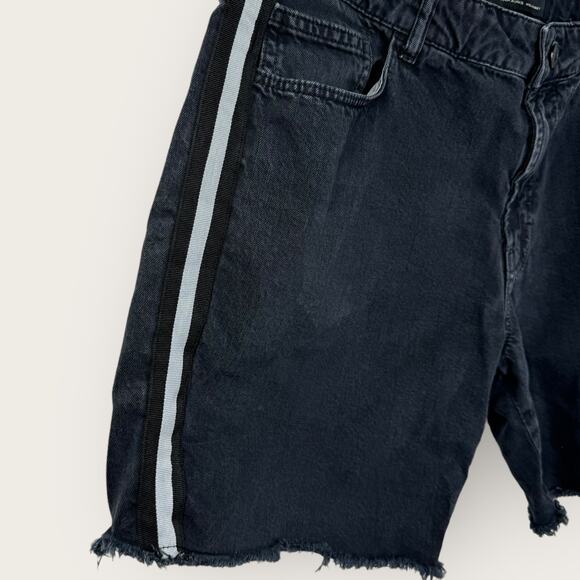Zara Side Stripe Mom Jean Shorts | Size 36 Washed Black Denim Raw Hem High Rise - Picture 5 of 6